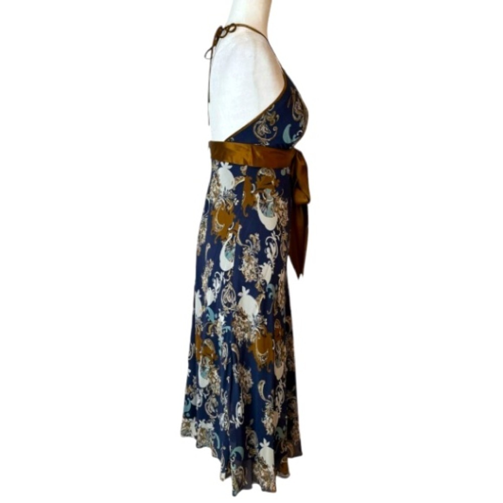 Max & Cleo 100% Silk Halter Maxi Dress NWT Blue Brown Paisley Boho Size 8 - Picture 4 of 10